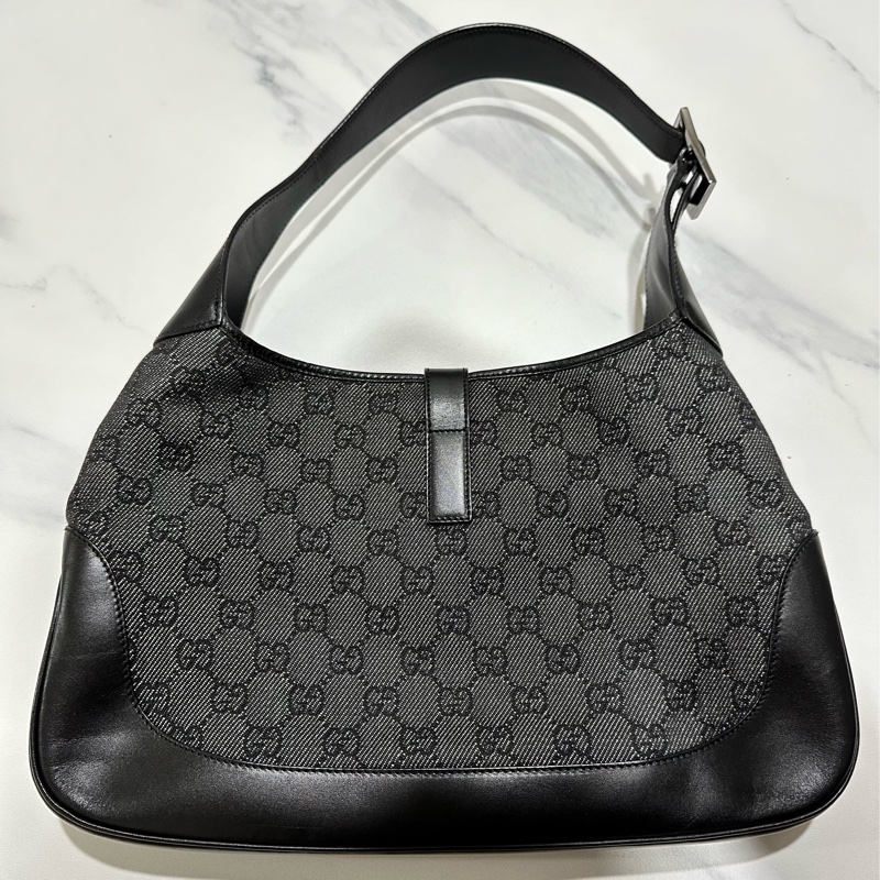 Gucci Jackie 絕版賈姬包經典款黑色緹花布 腋下包 肩背包-1