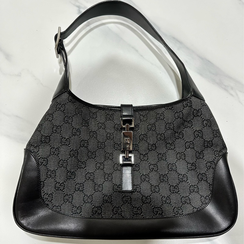 Gucci Jackie 絕版賈姬包經典款黑色緹花布 腋下包 肩背包-5