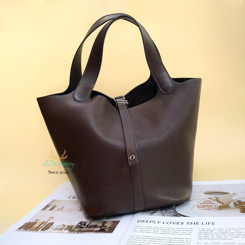 HERMES 烏木色銀釦菜籃子P22-0