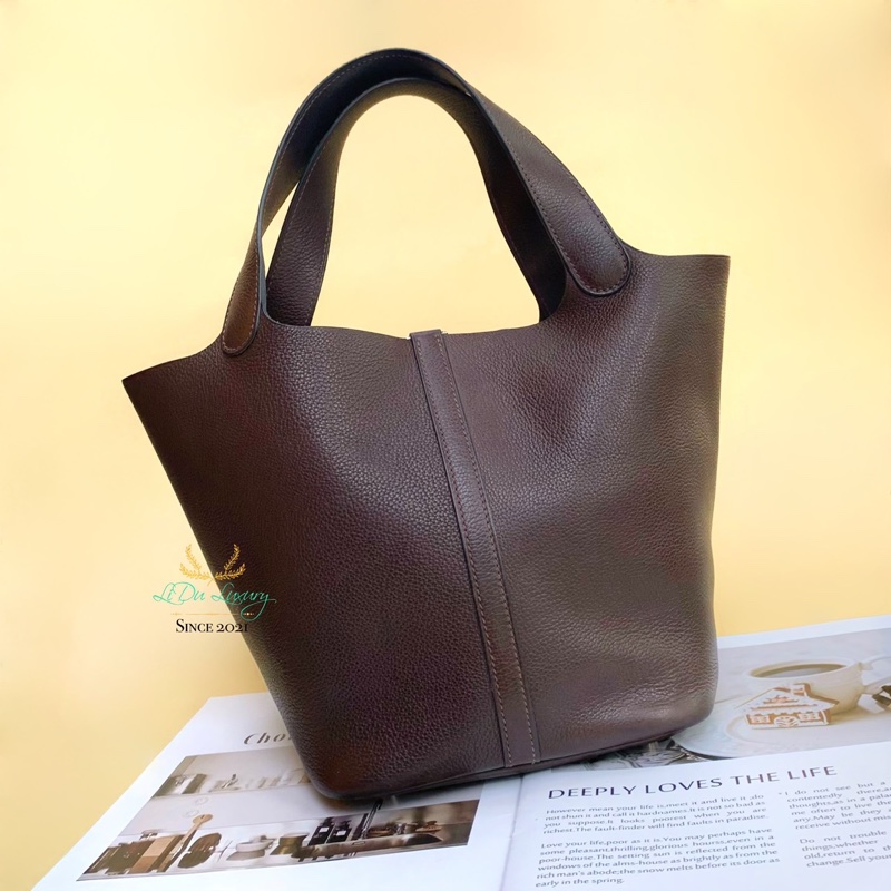 HERMES 烏木色銀釦菜籃子P22-2