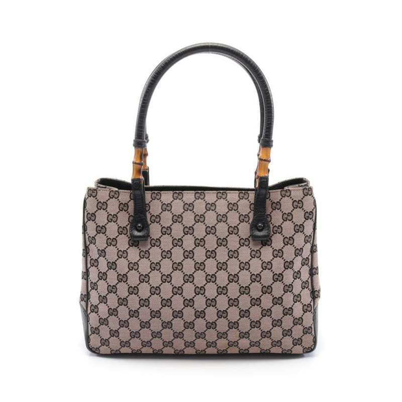 【日本直送】 GUCCI GUCCI 竹節 GG帆布 肩包 帆布托特包 真皮 米粉紅色 黑色-0