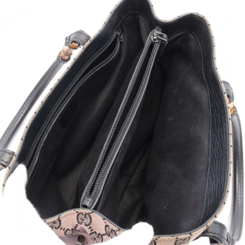 【日本直送】 GUCCI GUCCI 竹節 GG帆布 肩包 帆布托特包 真皮 米粉紅色 黑色-2