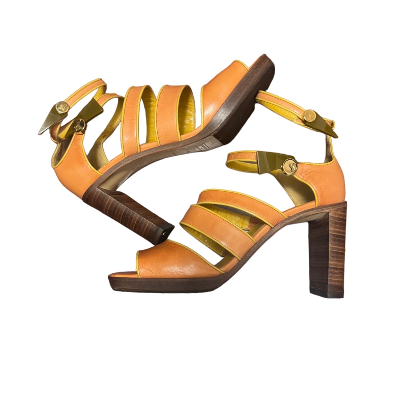 🍒LOUIS VUITTON橘粉底色鑲芥末黃邊羅馬鞋 size:39/2F231017-2-1