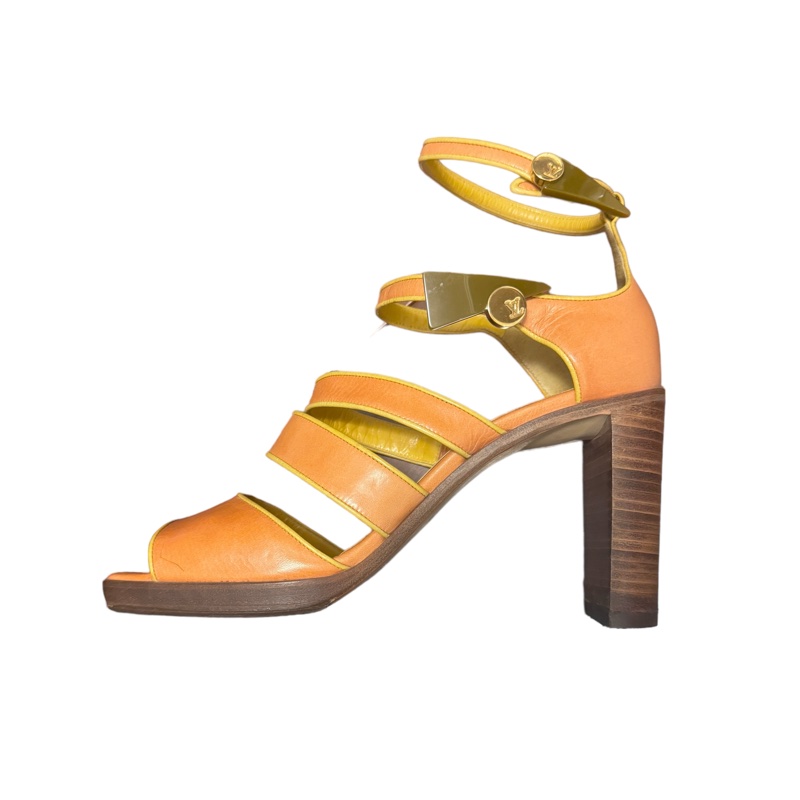 🍒LOUIS VUITTON橘粉底色鑲芥末黃邊羅馬鞋 size:39/2F231017-2-4