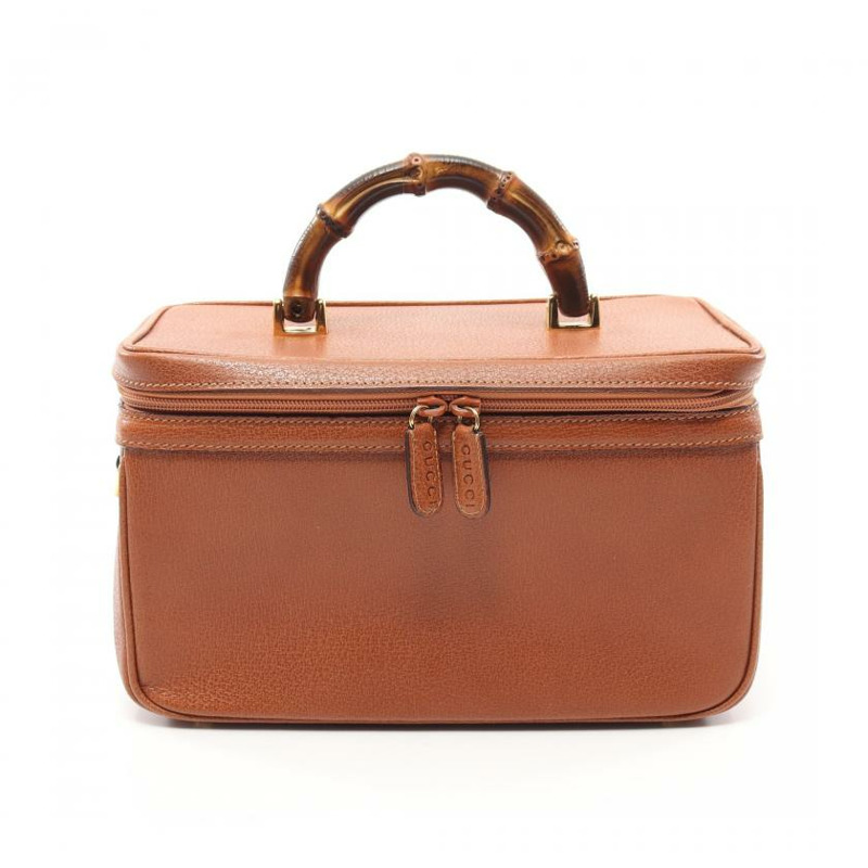 【日本直送】 GUCCI GUCCI 竹節 梳妝包 真皮手提包 棕色-0