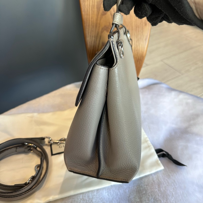 Gucci Bamboo Daily 竹節釦手提斜背二用包（灰色）-5