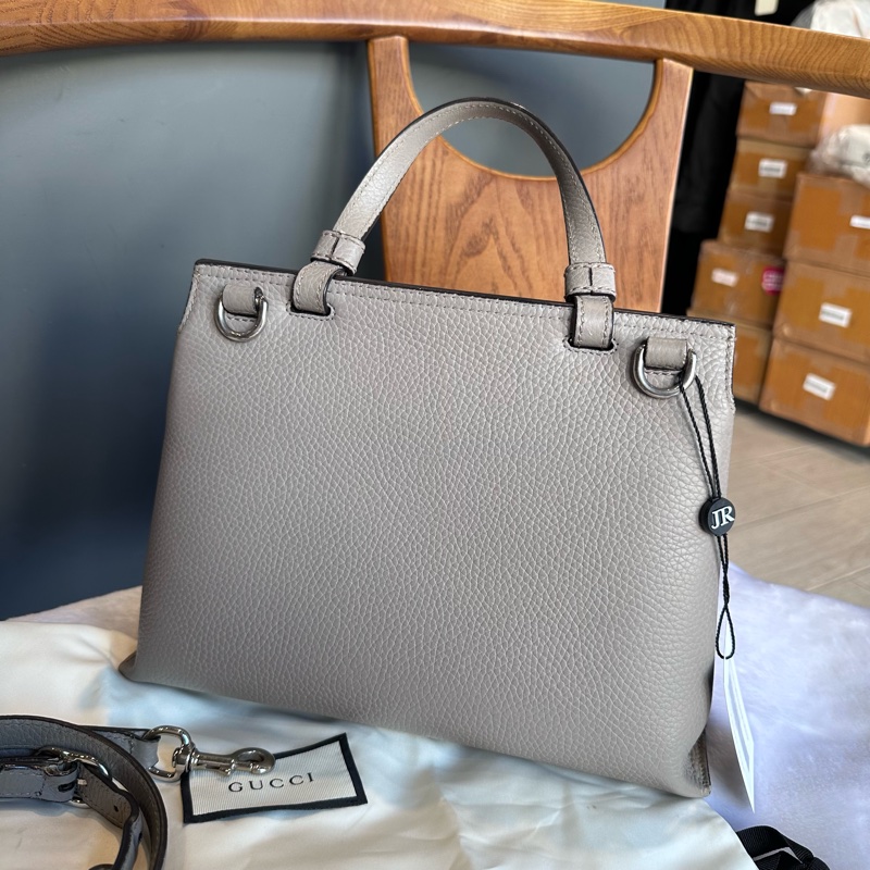 Gucci Bamboo Daily 竹節釦手提斜背二用包（灰色）-6