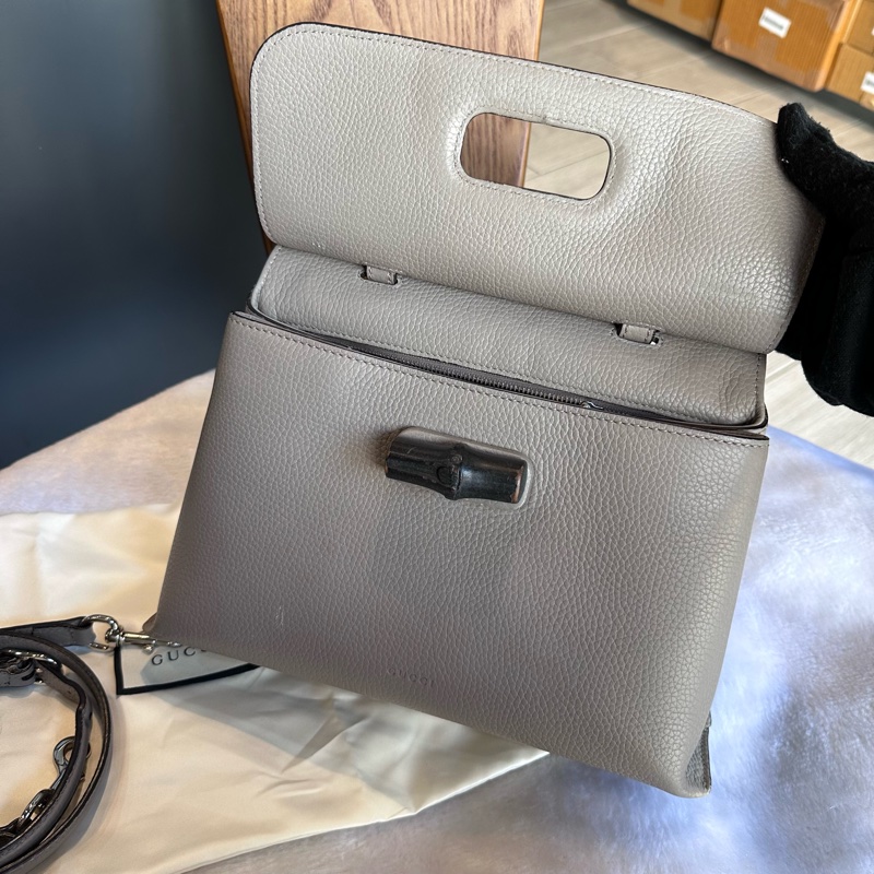 Gucci Bamboo Daily 竹節釦手提斜背二用包（灰色）-7