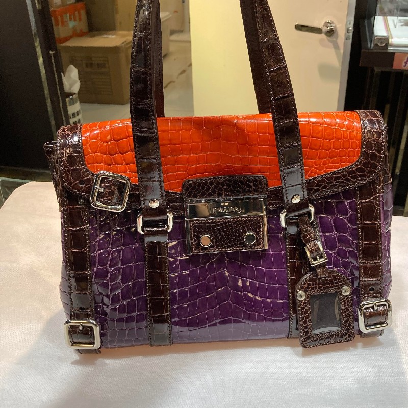 ☆PRADA☆ 珍稀三色鱷魚皮手提包 優惠價格釋出-9