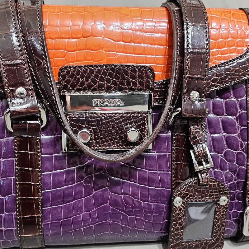 ☆PRADA☆ 珍稀三色鱷魚皮手提包 優惠價格釋出-1
