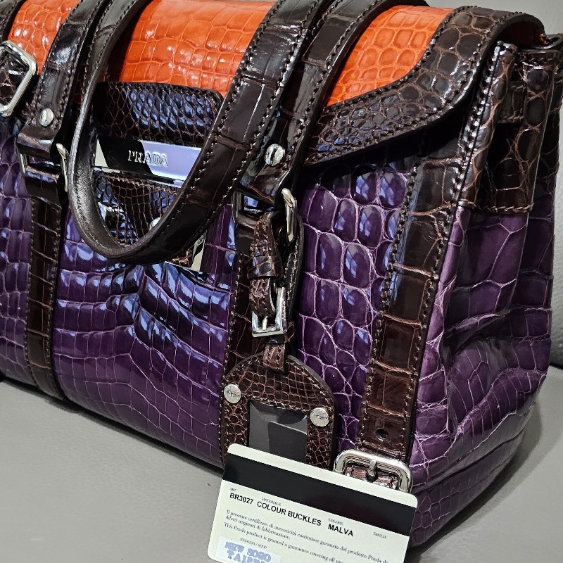 ☆PRADA☆ 珍稀三色鱷魚皮手提包 優惠價格釋出-8