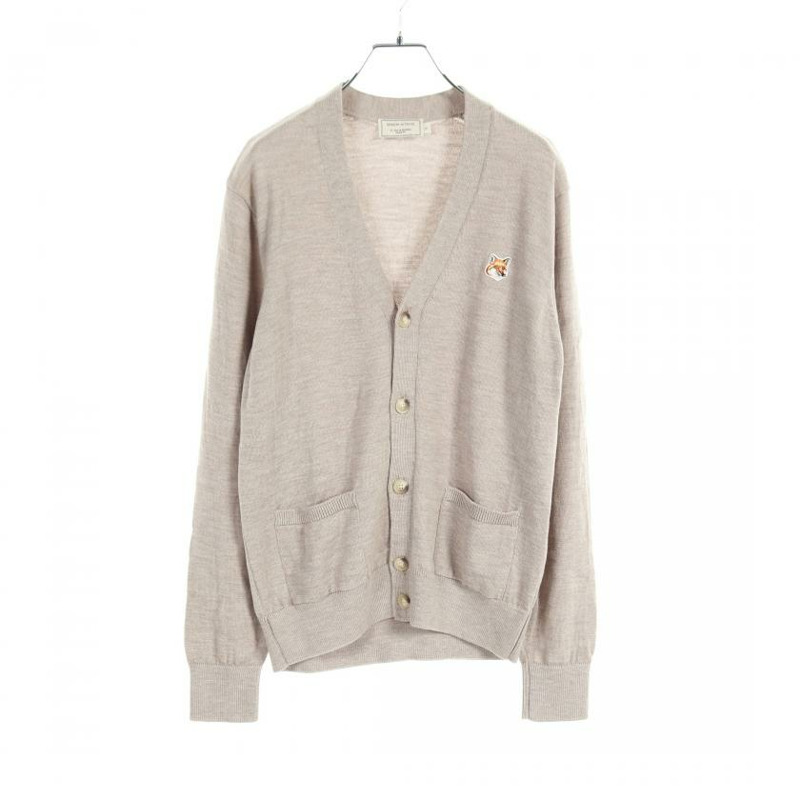 【日本直送】 MAISON KITSUNE 梅森 狐狸 狐狸 頭 修補 經典的 開襟衫 V領 羊毛 淺褐色的-0