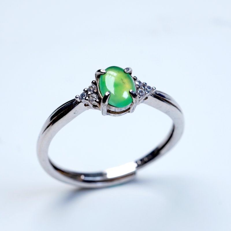 放光冰綠翡翠蛋面戒指 925純銀 | 天然緬甸玉A貨翡翠 | 送禮-2