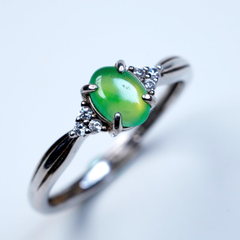 放光冰綠翡翠蛋面戒指 925純銀 | 天然緬甸玉A貨翡翠 | 送禮-3