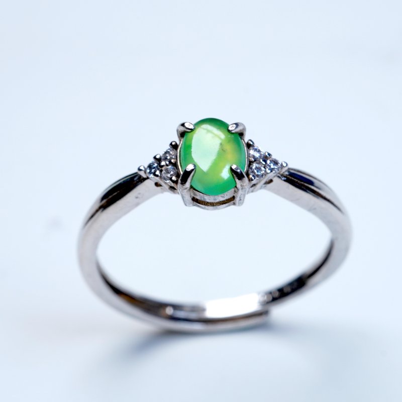 放光冰綠翡翠蛋面戒指 925純銀 | 天然緬甸玉A貨翡翠 | 送禮-4