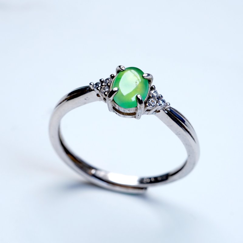 放光冰綠翡翠蛋面戒指 925純銀 | 天然緬甸玉A貨翡翠 | 送禮-5