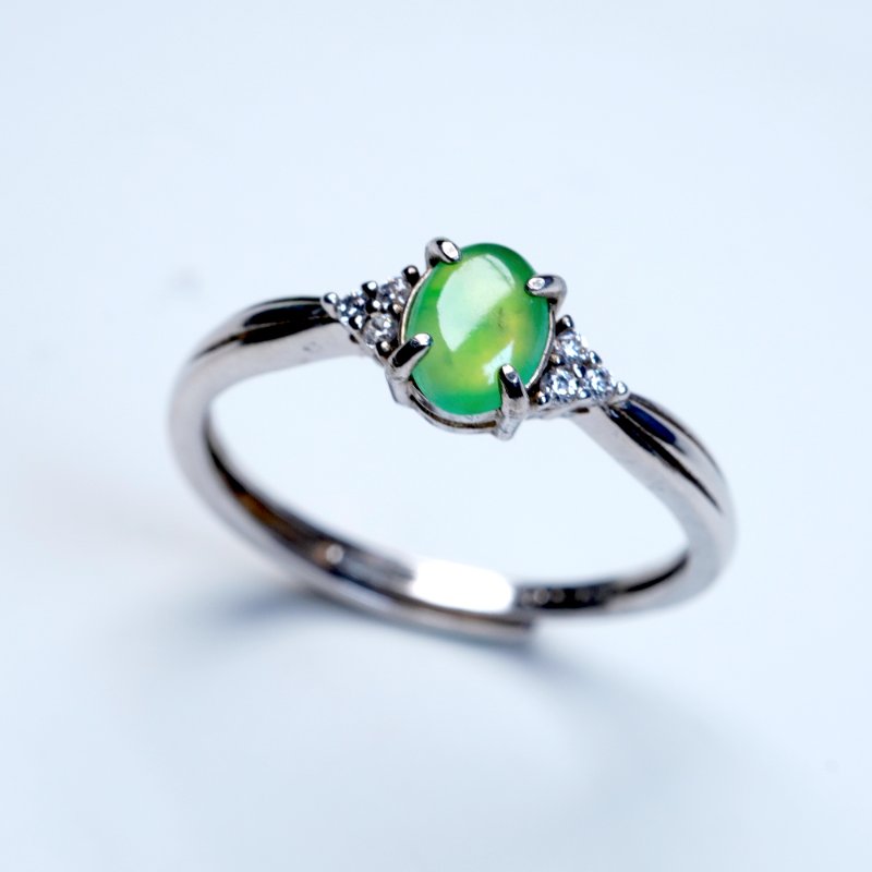 放光冰綠翡翠蛋面戒指 925純銀 | 天然緬甸玉A貨翡翠 | 送禮-6