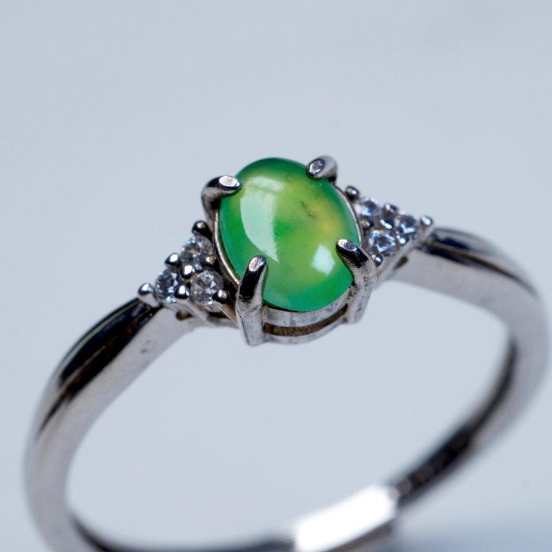 放光冰綠翡翠蛋面戒指 925純銀 | 天然緬甸玉A貨翡翠 | 送禮-7