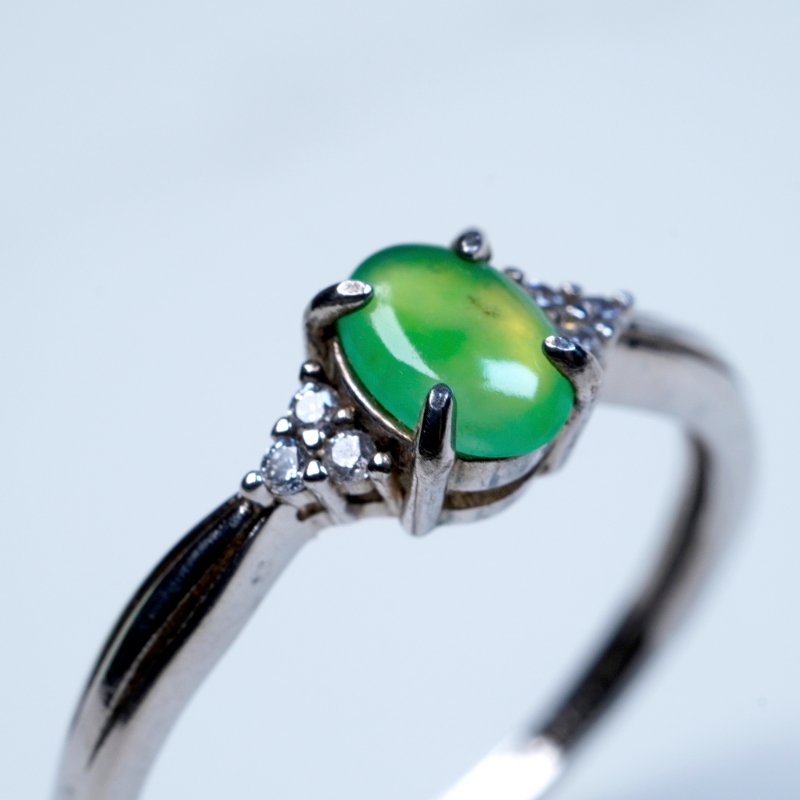 放光冰綠翡翠蛋面戒指 925純銀 | 天然緬甸玉A貨翡翠 | 送禮-8