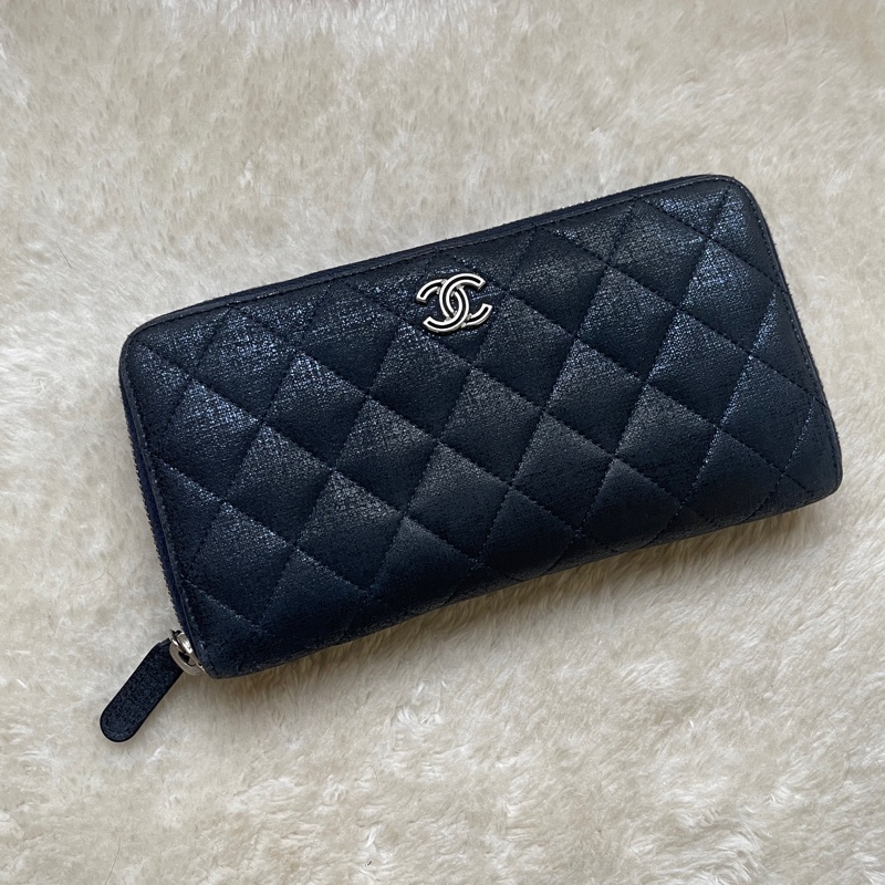 💙Chanel炫彩深藍牛皮 香奈兒拉鏈長夾 香奈兒皮夾-0