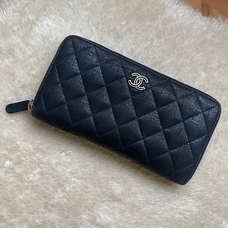 💙Chanel炫彩深藍牛皮 香奈兒拉鏈長夾 香奈兒皮夾-2