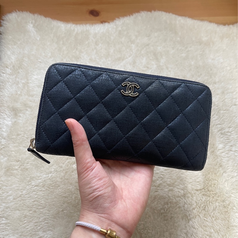 💙Chanel炫彩深藍牛皮 香奈兒拉鏈長夾 香奈兒皮夾-3