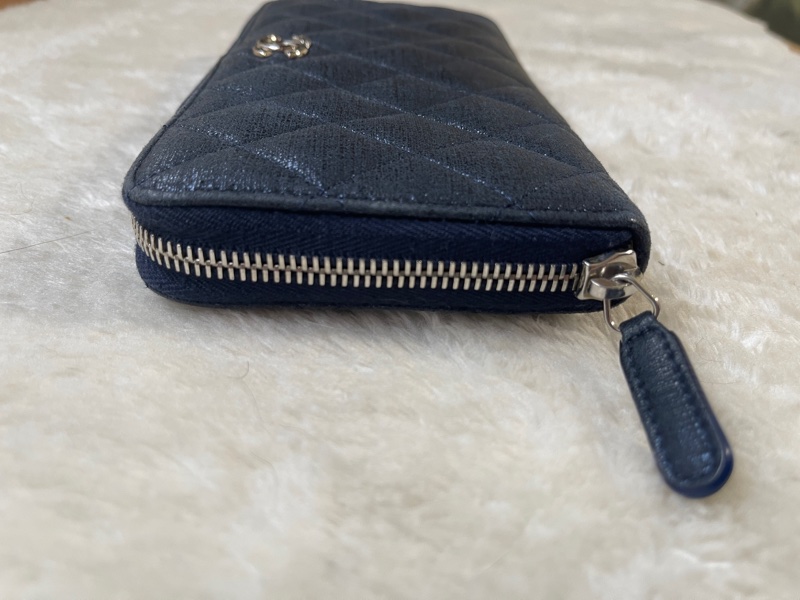 💙Chanel炫彩深藍牛皮 香奈兒拉鏈長夾 香奈兒皮夾-8
