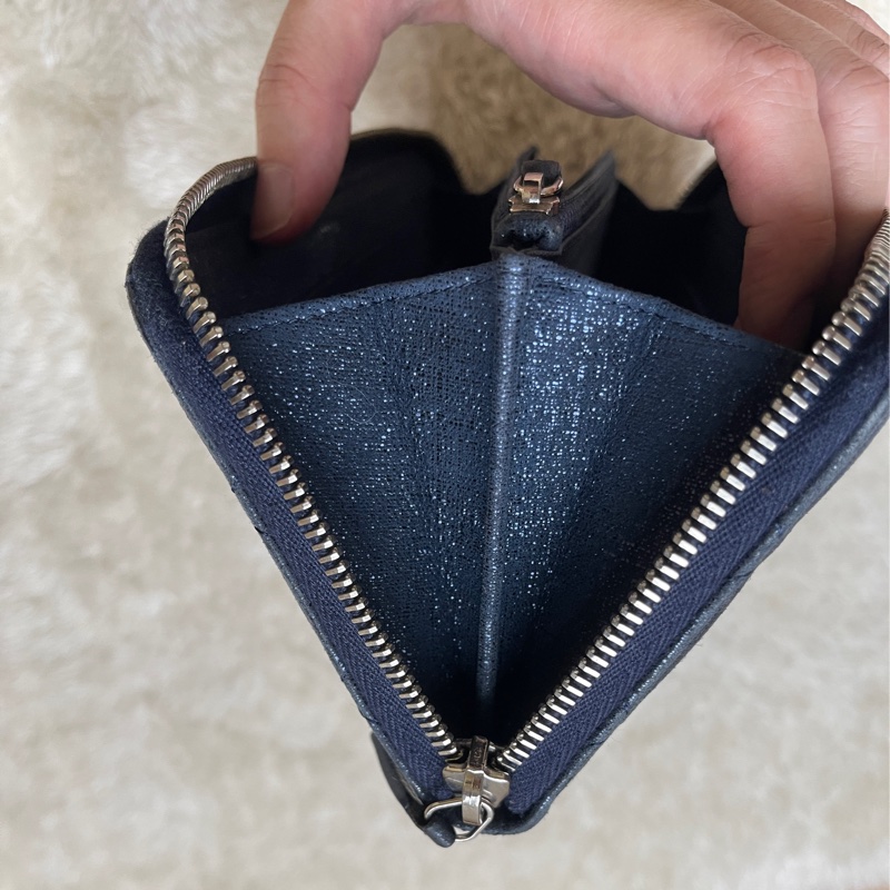 💙Chanel炫彩深藍牛皮 香奈兒拉鏈長夾 香奈兒皮夾-11