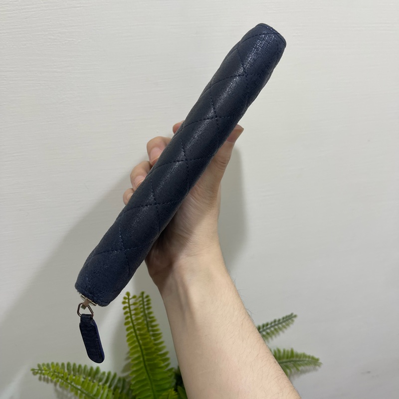💙Chanel炫彩深藍牛皮 香奈兒拉鏈長夾 香奈兒皮夾-15