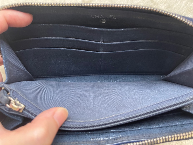 💙Chanel炫彩深藍牛皮 香奈兒拉鏈長夾 香奈兒皮夾-30