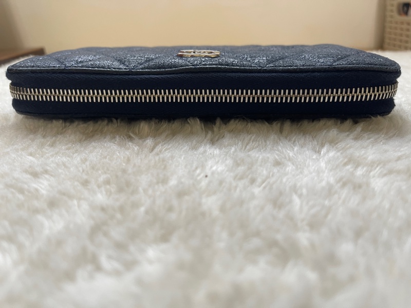 💙Chanel炫彩深藍牛皮 香奈兒拉鏈長夾 香奈兒皮夾-43