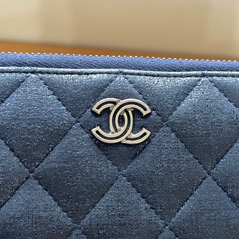 💙Chanel炫彩深藍牛皮 香奈兒拉鏈長夾 香奈兒皮夾-44