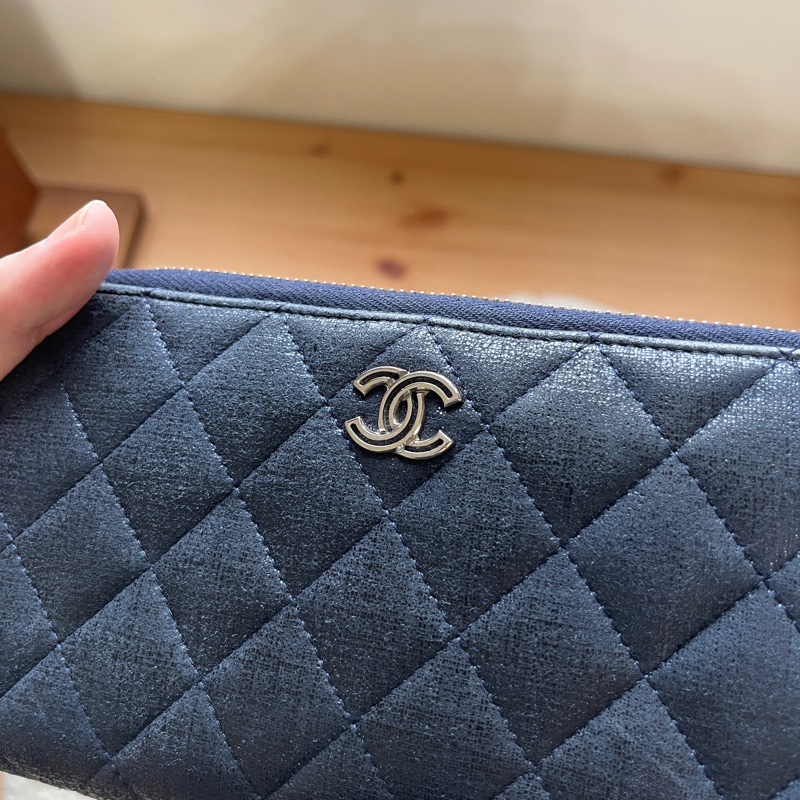 💙Chanel炫彩深藍牛皮 香奈兒拉鏈長夾 香奈兒皮夾-47