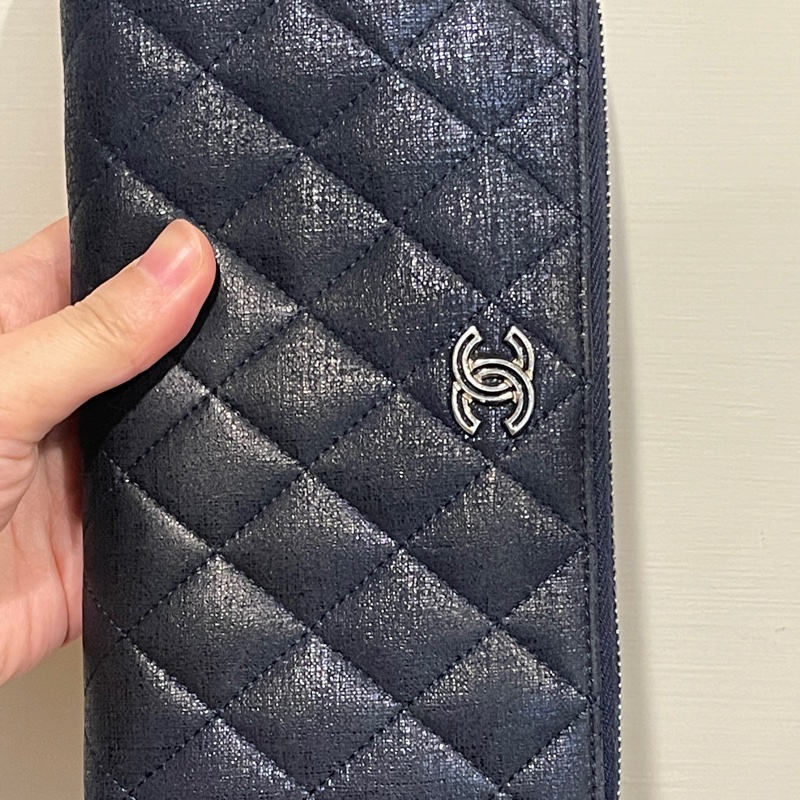 💙Chanel炫彩深藍牛皮 香奈兒拉鏈長夾 香奈兒皮夾-23