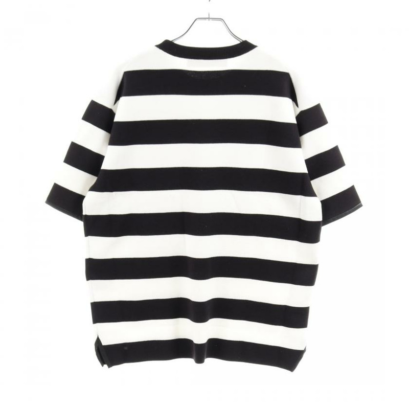 【日本直送】 ESTNATION 埃斯塔尼 有條紋的 針織 T恤 全體人員 脖子 黑色的 白色的-1