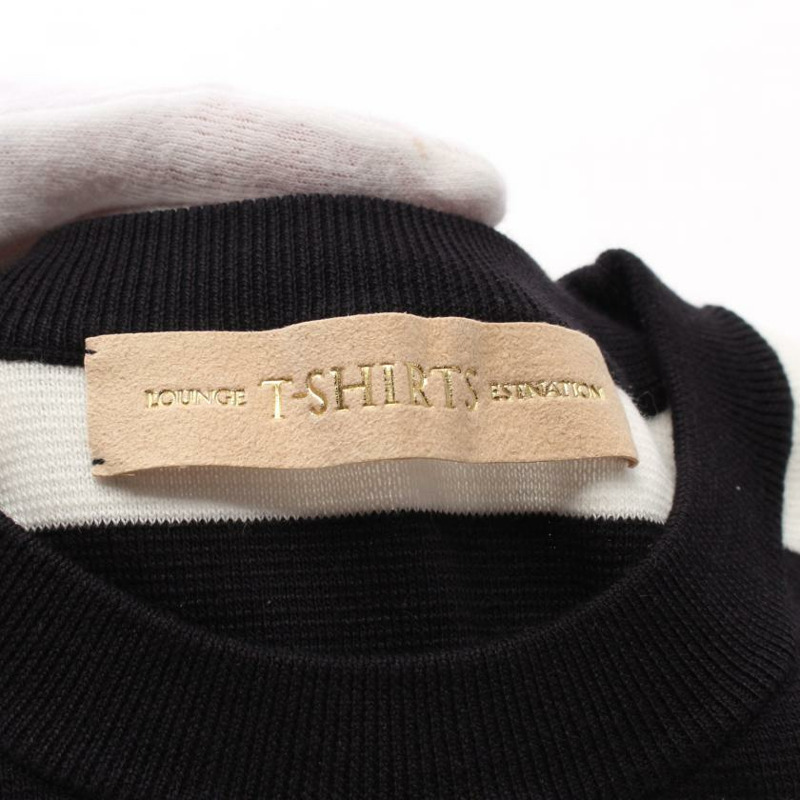 【日本直送】 ESTNATION 埃斯塔尼 有條紋的 針織 T恤 全體人員 脖子 黑色的 白色的-2