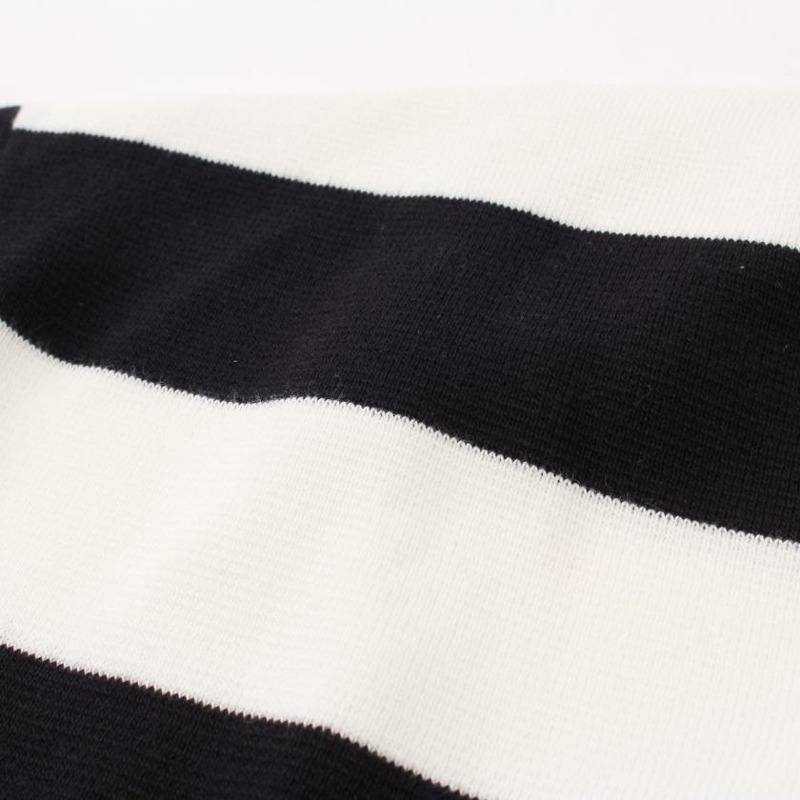 【日本直送】 ESTNATION 埃斯塔尼 有條紋的 針織 T恤 全體人員 脖子 黑色的 白色的-4
