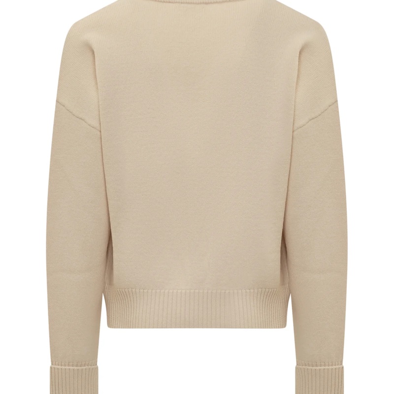 全新法國AMI Paris米色白色大愛心V領針織開襟衫-10