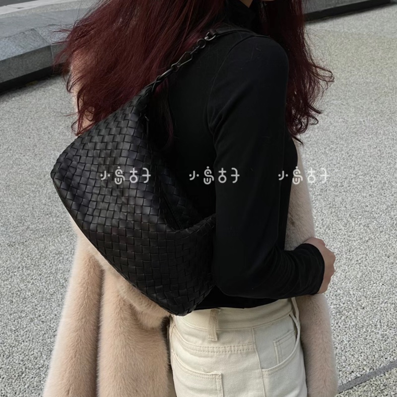 Bottega Veneta黑羊皮小編織肩背便當包 飯盒包 手提包-6