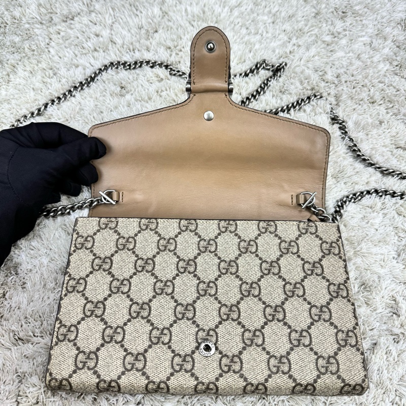 GUCCI Dionysus GG Supreme 酒神包 鍊帶晚宴包 手拿包WOC (卡其色)-21