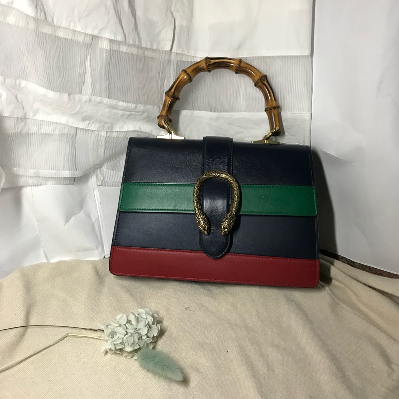 Gucci酒神竹節拼色手提肩背包-8