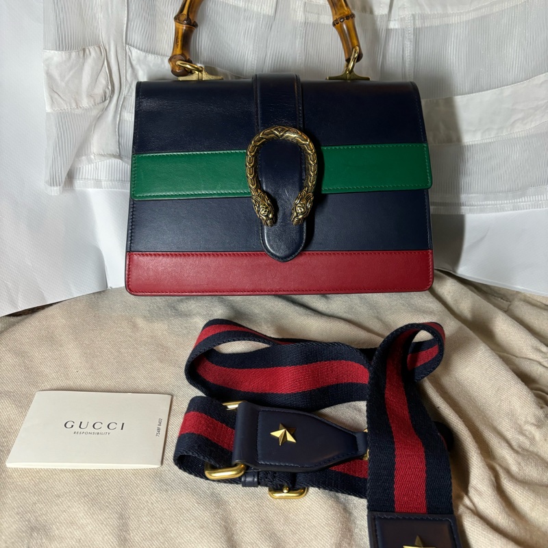 Gucci酒神竹節拼色手提肩背包-18