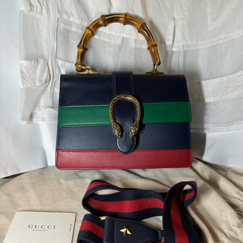 Gucci酒神竹節拼色手提肩背包-9