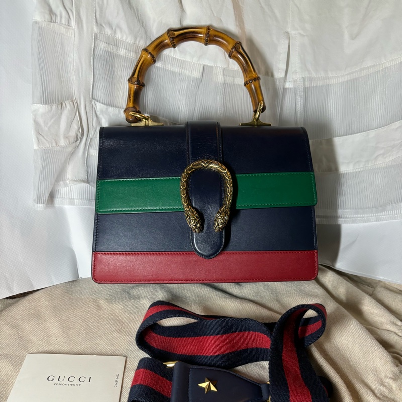 Gucci酒神竹節拼色手提肩背包-0
