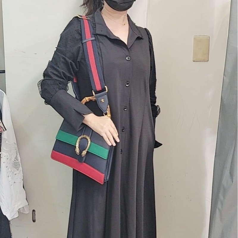 Gucci酒神竹節拼色手提肩背包-5