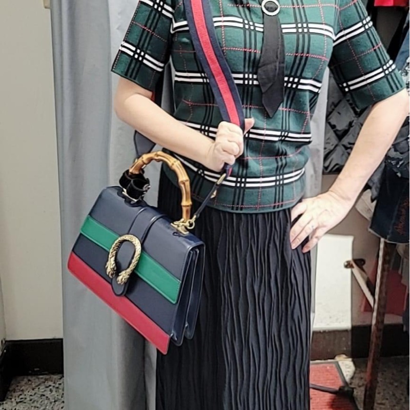 Gucci酒神竹節拼色手提肩背包-7