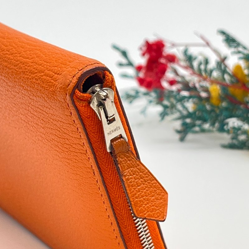 Hermes 愛馬仕 橘色 全皮 拉鍊長夾/皮夾-2