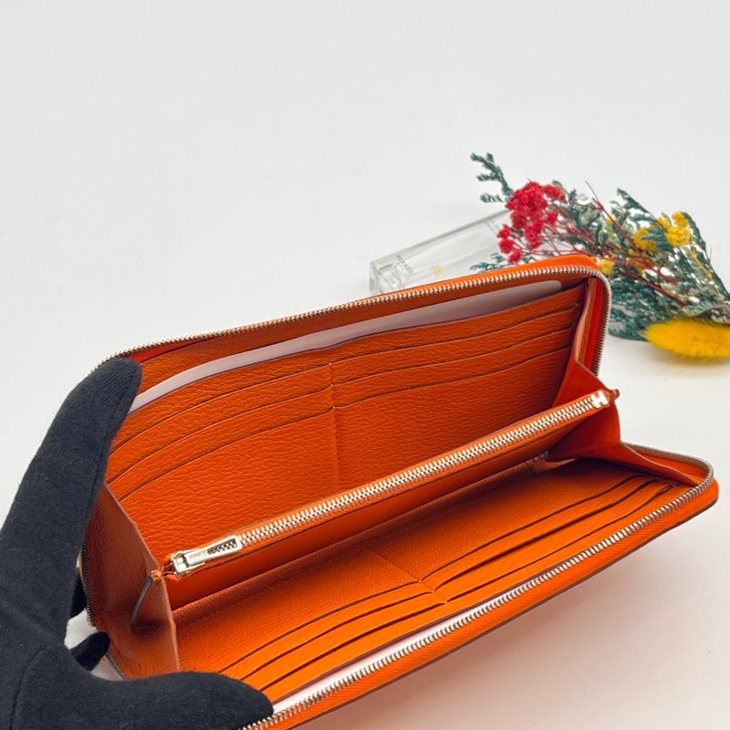 Hermes 愛馬仕 橘色 全皮 拉鍊長夾/皮夾-5