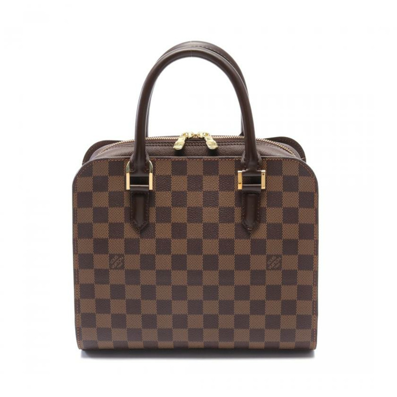 【日本直送】 LOUIS VUITTON LOUIS VUITTON Triana 烏黑色棋盤格 手提包 PVC 真皮 棕色-0