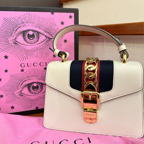 GUCCI 白皮革Sylvie 系列 手提兩用包
